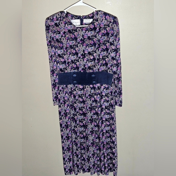 Vintage 90's Karin Stevens Floral Paisley Modest Dress, Size 12 - Picture 1 of 6